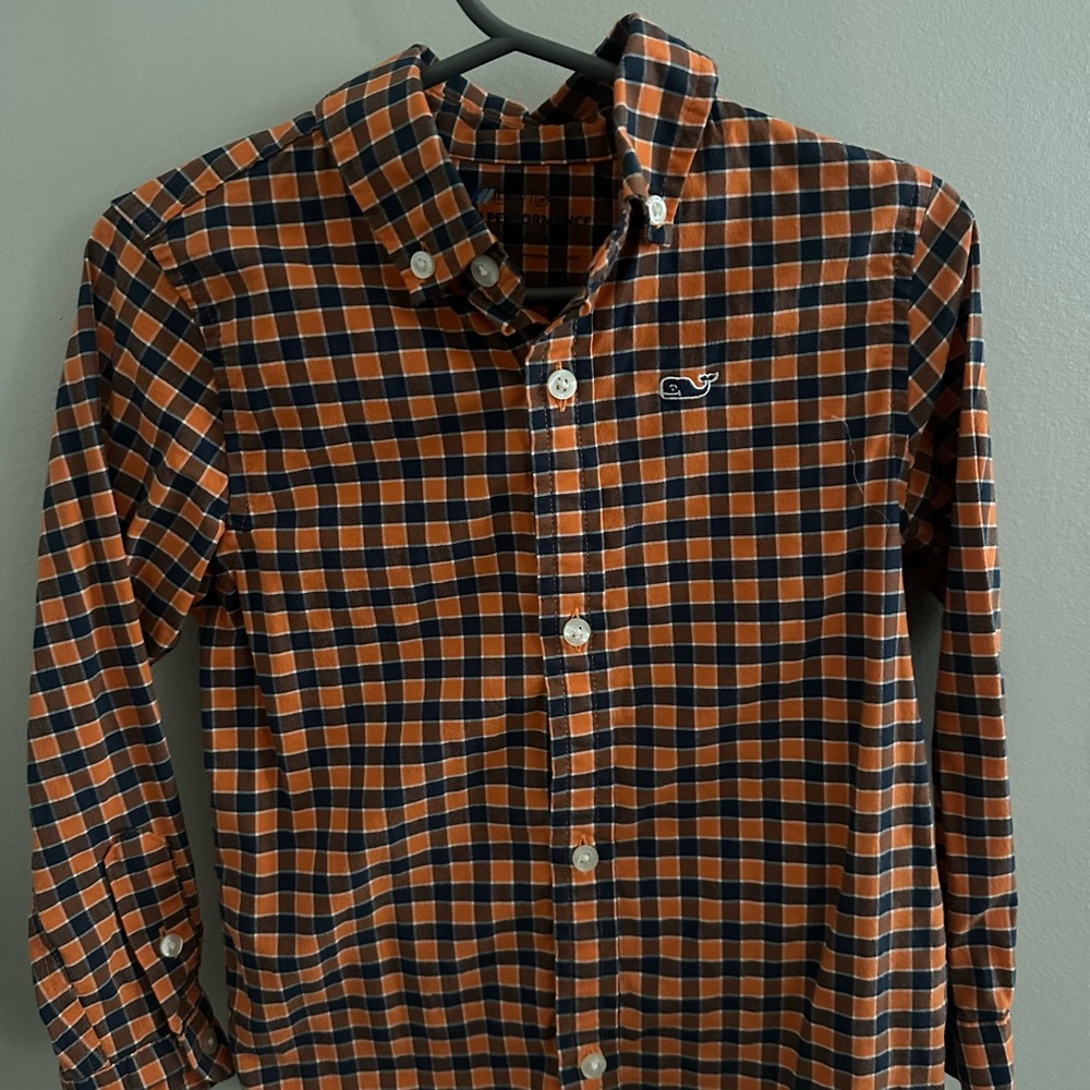Vineyard Vines boy’s (3T) Orange and Navy Checkered Shirt